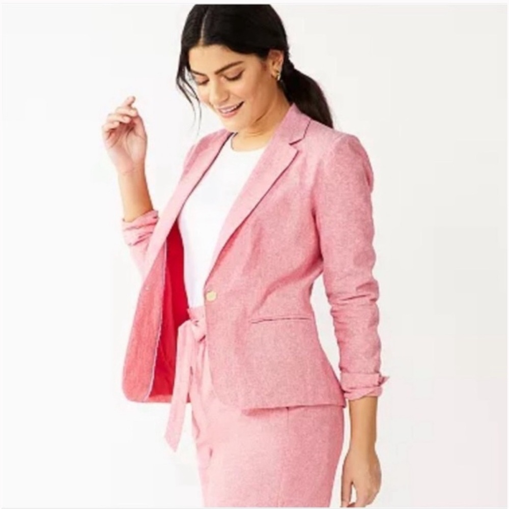 DRAPER JAMES RSVP One Button Linen Blend 3/4 Cuffed Sleeve Blazer **READ**